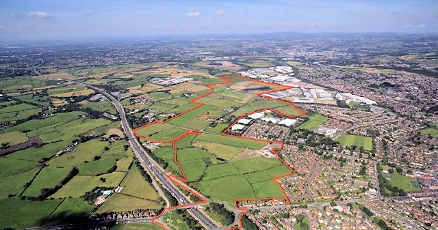 Aerial view of the south Heywood area - from IBI group\'s design and access statement, via the Rochdale Council website