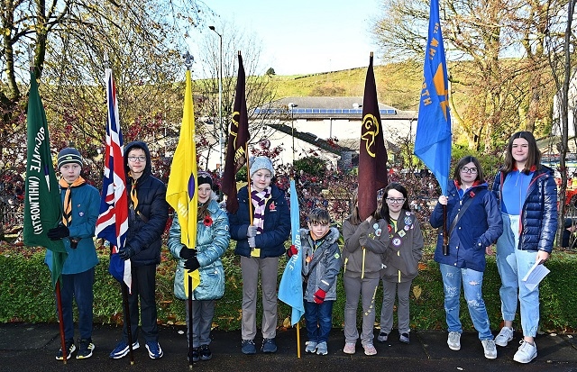 Flag bearers at Whitworth Remembrance procession 