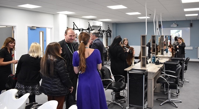 Guests visit students' live workshops in the new Hair and Beauty training centre at Hopwood Hall College