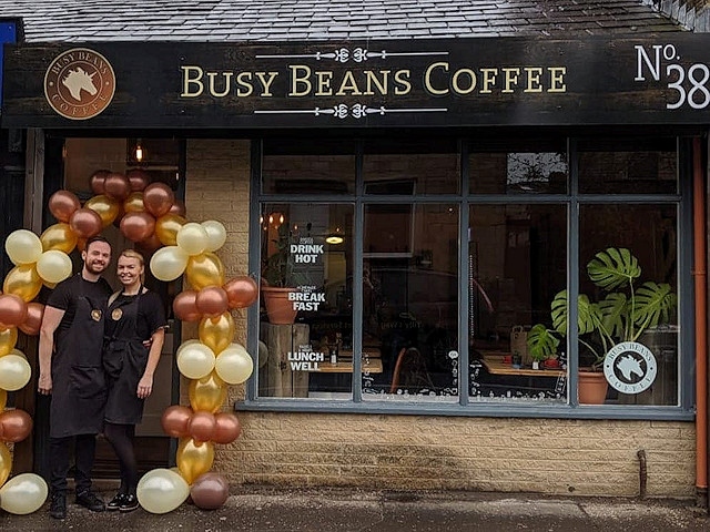 Becky and Danny O’Neill outside Busy Beans