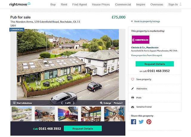 The Norden Arms was listed for just a fraction of the intended asking price via RightMove