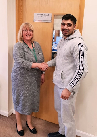 Springhill Hospice Chief Executive Mrs Julie Halliwell with boxer Muhammad Ali