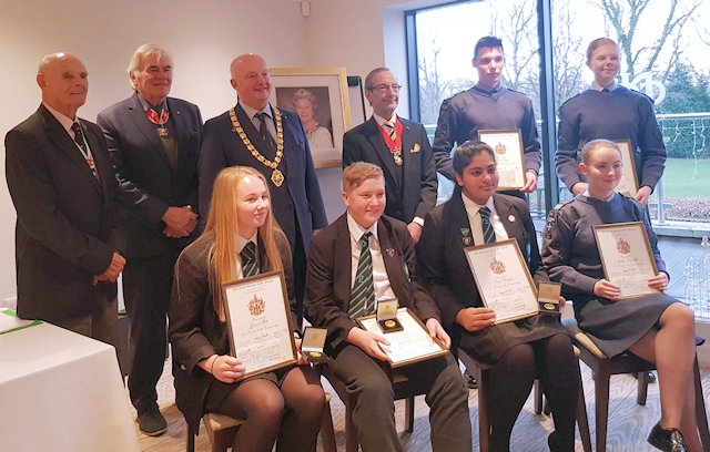 Students from Oulder Hill Community School at the Royal Society of St George, where they were awarded with medals and certificates for their outstanding work on remembrance