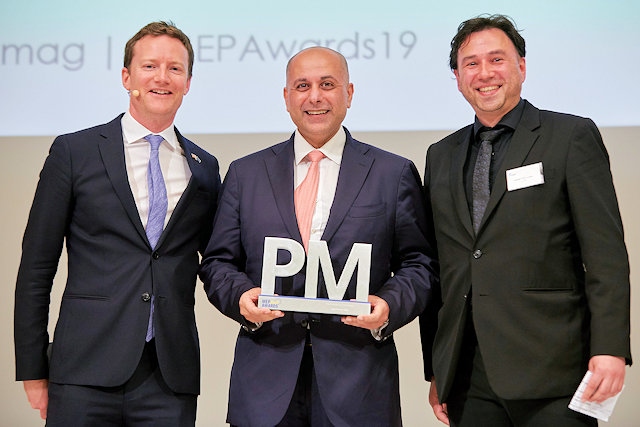 Sajjad Karim MEP accepting the International Trade prize at the MEP Awards ceremony in Brussels