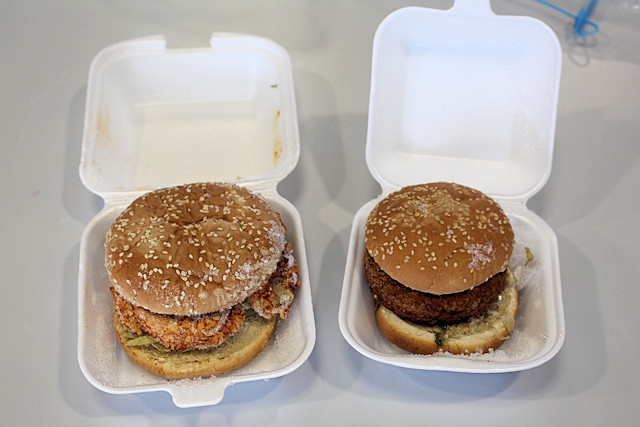 The two dishes that contained milk - a veggie burger and a peri peri burger
