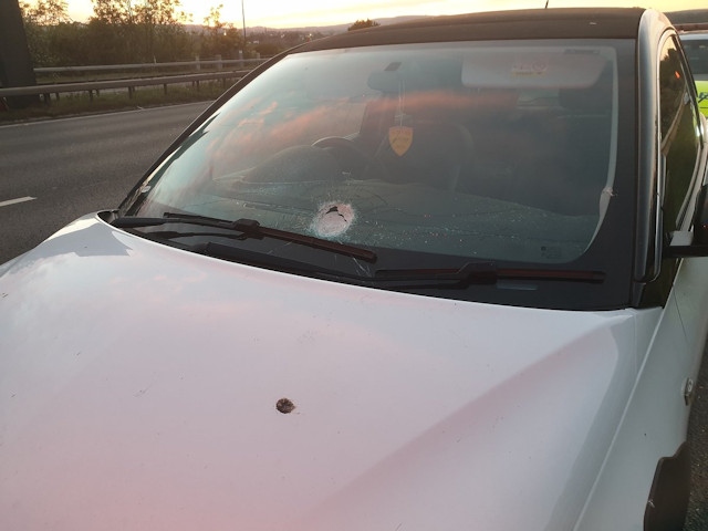 The windscreen of one car was smashed