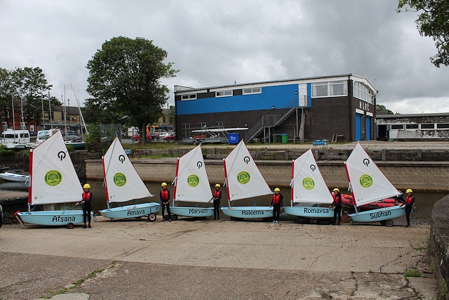 Six Qube Sailing boats with the Greenbank pupils they are named after
