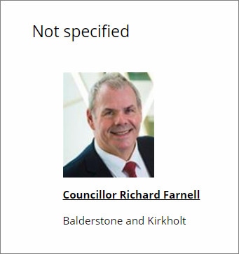 A screenshot from the Rochdale Council web site showing the party Councillor Richard Farnell is linked to as 'not specified'