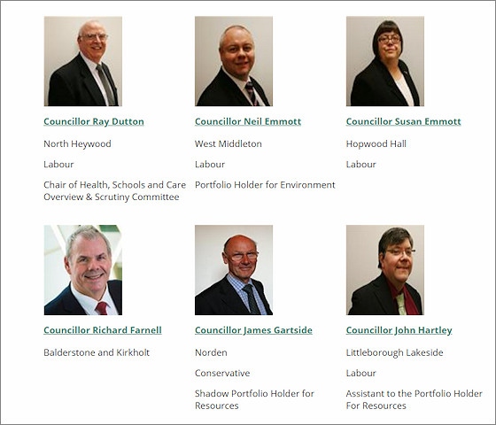 A screenshot from the Rochdale Council web site with no party listed for Councillor Richard Farnell