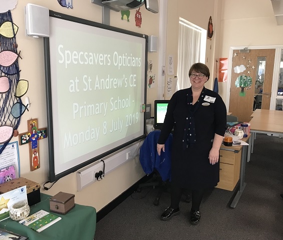 Specsavers in Rochdale talk on eye health careers at St Andrew’s Primary School