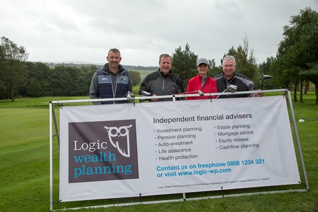 Chris Schofield, Ronnie Whelan & wife Elaine, with Alan Rowland at Logic Wealth Planning’s fourth annual golf day 
