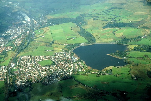 Aerial view of Hollingworth Lake and Smithy Bridge