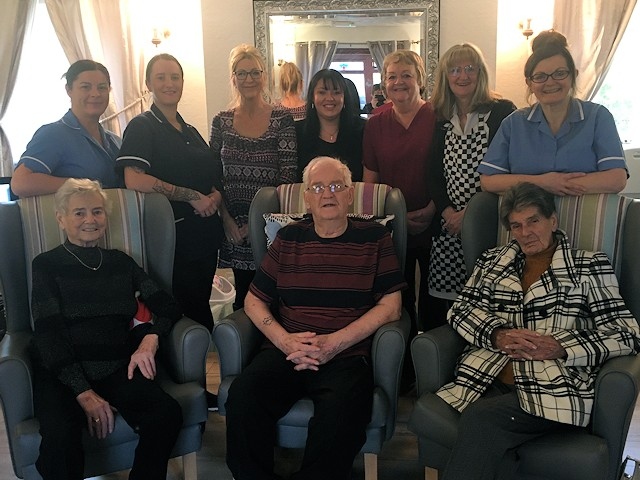 Residents and staff at Stansfield Hall Care Home, Littleborough