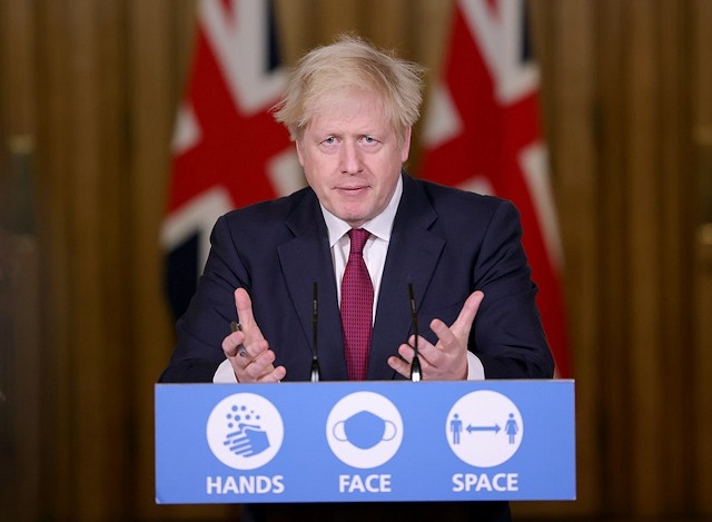 Prime Minister Boris Johnson at the press briefing on 19 December