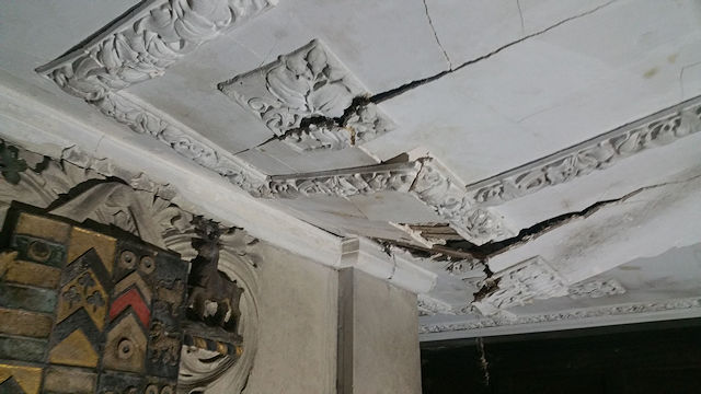 Inside, collapsed ceiling