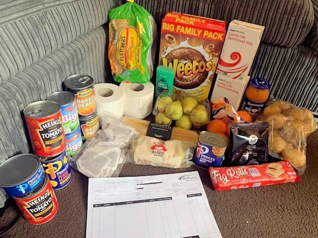 The contents of a food parcel received by one local resident on Monday