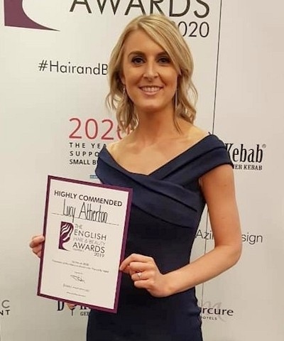Lucy with her award at The English Hair and Beauty Awards earlier this year