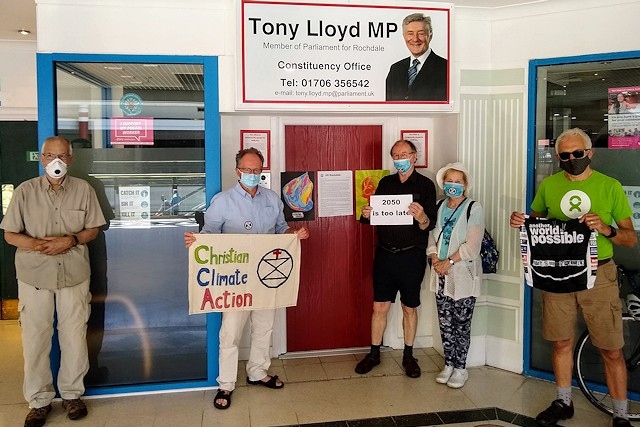 Extinction Rebellion Rochdale protesters at Tony Lloyd MP's office in Rochdale town centre