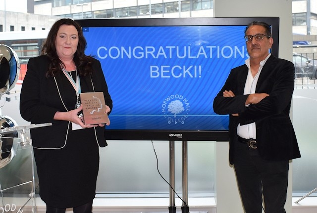 Silver winner Becki Lee with chair of governors Nazir Afzal OBE