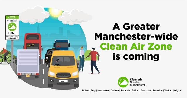 The graphic explains that a Greater Manchester-wide Clean Air Zone is coming to the city-region