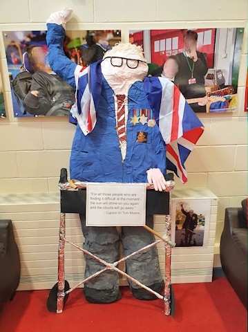 The statue of Captain Sir Tom Moore made by year 7 pupils at Redwood School