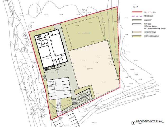 The proposed site plan for Edgar Wood Academy temporary buildings. Image from proposed site plan by ADP Architecture via Rochdale Council