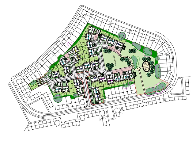 The proposed site layout for Bonscale Crescent, Langley. Image from proposed site layout by Ainsley Common Architects via Rochdale Council