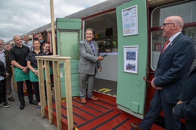 Councillor Peter Rush officially opened the Whistlestop Coffee Carriage on Saturday 26 June