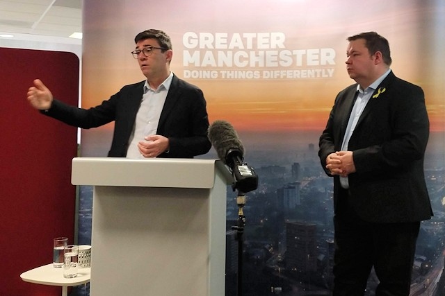 Greater Manchester mayor Andy Burnham with Trafford council leader Andrew Western