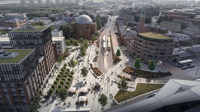 An aerial view of the how the new Station Square could look
