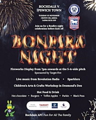 There will be a live fireworks display at Rochdale AFC's Bonfire Night celebrations on Tuesday