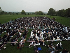 Thousands of Rochdale residents performed Eid prayers at Springfield Park on Monday 2 May