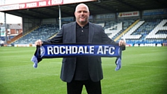 James Bentley has been sacked as Rochdale AFC manager (pictured on his signing in August 2022)