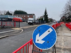 Cycle lane under construction, near Globaltyre, Castleton, Rochdale