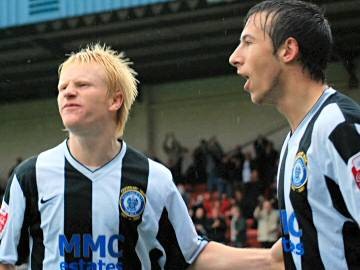 David Perkins and Adam Le Fondre realise that Le Fondre's goal has been ruled offside