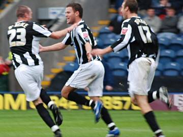 Simon Ramsden celebrates giving Dale the lead in the first half