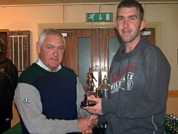 Man of the Match, Ian Kershaw (Success to the Plough) picks up his award from Trevor Jones