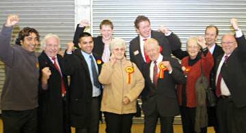 Jonathan Burns celebrates his victory with Labour party colleagues