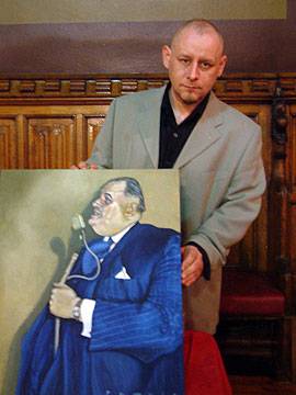 Paul Temple with his painting of Sir Cyril Smith