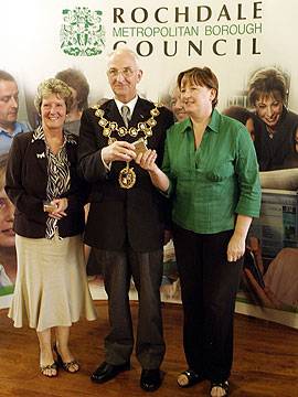 Dorothy Johnstone, Mayor Councillor Peter Evans & Mary Bottomley