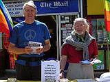 George Abendstern and Philip Gilliganwith their leaflets in Milnrow 