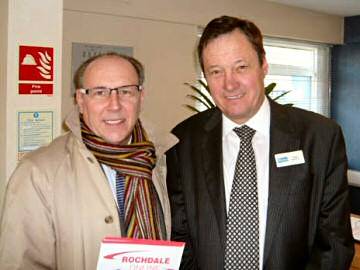 Councillor Keith Swift at the opening of the Evans Business Centre with Douglas Akehurst of Evans Easyspace