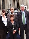 Lisa-Louise and Dave Fitton, Counciilor Jean Ashowrth and Rochdale MP Paul Rowen outside the High Court