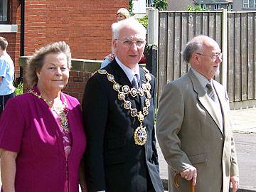 Rochdale Mayor Councillor Peter Evans, Mayoress Helen Evans and MP Jim Dobbin lead the parade