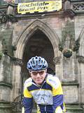 Paul Whatmough, from the Heywood Shepherd's Cycle club, on his bike outside the town hall