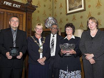 Winner – Middleton Bus stations John Taylor & Kate Peach alongside Mayor & Mohammed Sharif 