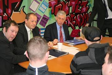 Darren Pedley, Simon Danczuk & Jack Straw talk with youngsters from the Kirkholt estate