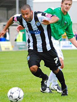 Ben Muirhead skips past a Northwich defender