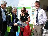 Council staff Phil Tomlin with Councillor William Hobhouse, left, and Councillor Andrew Abbott talking to resident, Gail Christian