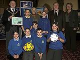 Councillor Allen Brett, Councillor Ashley Dearnley and Chief Executive of Rochdale Council, Roger Ellis with Schoolchildren from Furrow Community Primary School